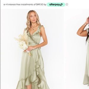 Show Me Your Mumu Samantha Wrap Midi Dress - Moss Green Luxe Satin